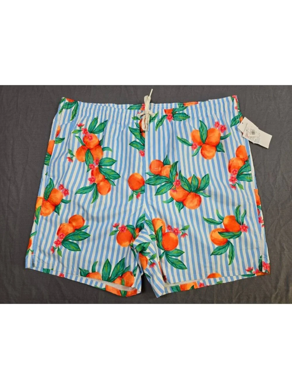Old Navy XXL Mens Blue & White Striped Swim Shorts With Orange Print NEW